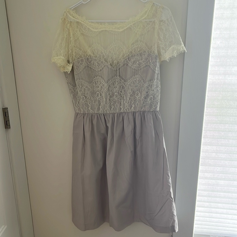 McGinn dress - off-white lace and dove grey skirt